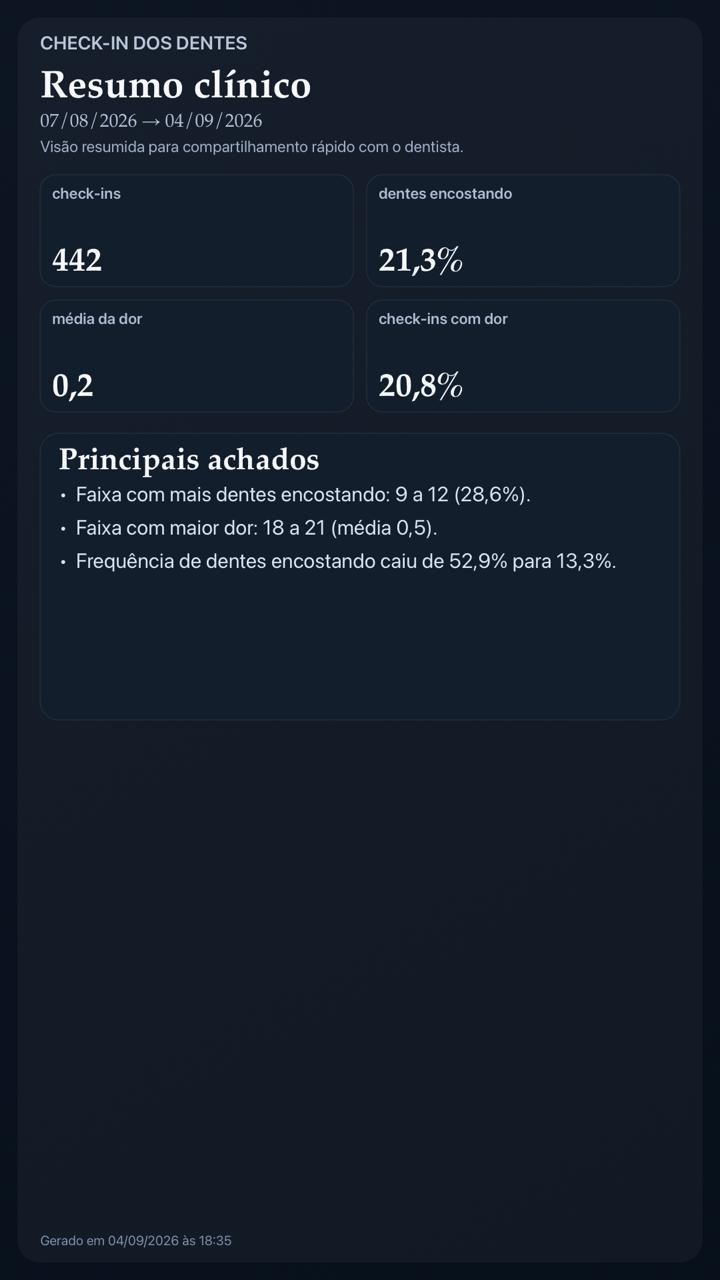 Resumo clínico exportado pelo aplicativo Dentes